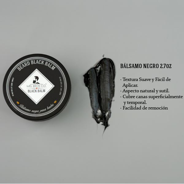 Bálsamo Negro para Barba 2.7oz | Cubre canas + Pigmento Mineral 100% Natural + Estiliza & Moldea