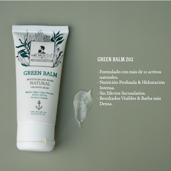 Green Balm Crecimiento de Barba y Bigote 2oz|60ml Alga Marinas + Biotina + Regaliz + Queratina